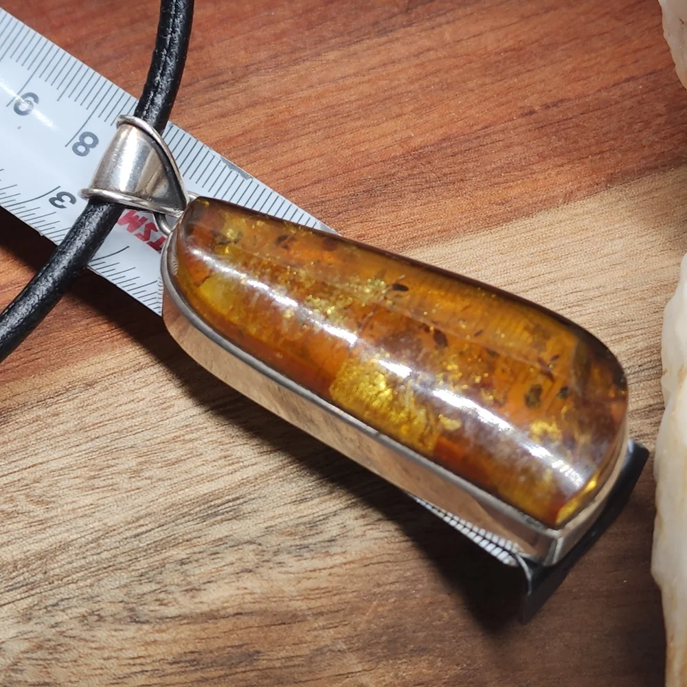Amber Jewelry Sterling Silver 925 Natural AMBER Pendant Leather Necklace